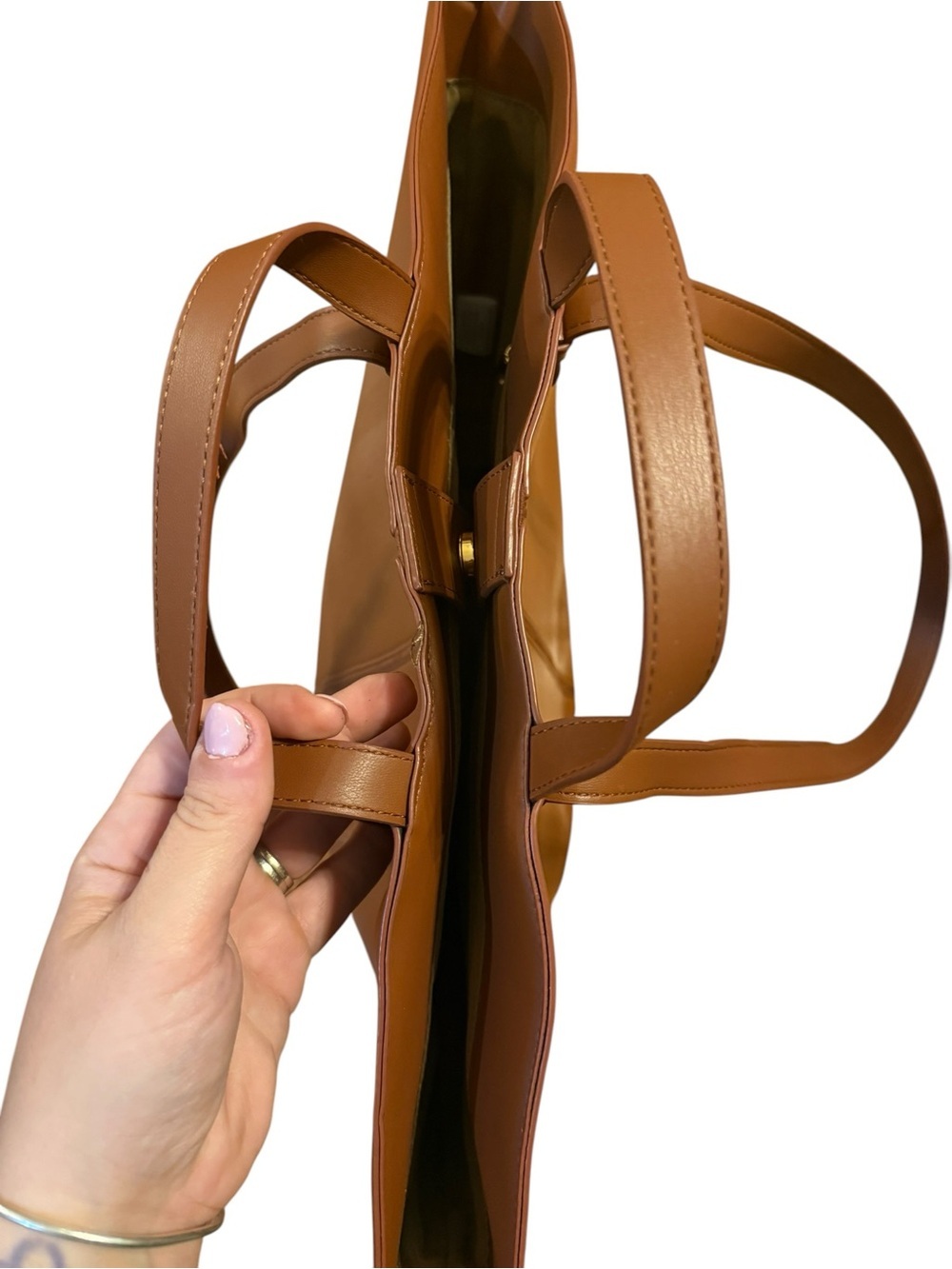 Classic Brown Leather Tote with Double Carry Straps - Picture 4 of 6